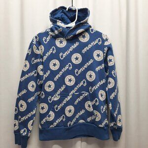 Converse All Star Boys Hoodie Large Blue All Over Print Logo Pullover
